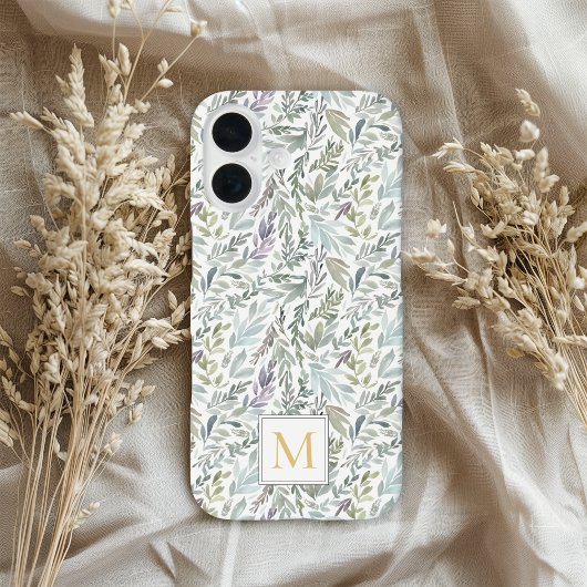 エレガントなモノグラム グリーンボタニカル ウォーターカラー Case-Mate iPhoneケース