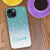 エレガントなモノグラム グリーンラメグラデーション 名前入り iPhoneケース