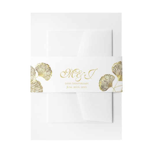 エレガントなモノグラム ゴールドの銀杏の葉 招待状ベリーバンド (正面例)