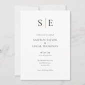 エレガントなモノグラム ゴールド ブラック フォト ウェディング 招待状 (正面)