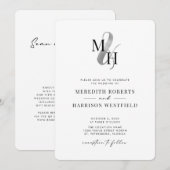 エレガントなモノグラム シルバー アンパサンド QR コード ウェディング 招待状 (正面/裏面)