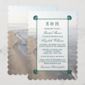 エレガントなモノグラム & ティール スカロップ ブライダル シャワー 招待状 (正面/裏面)