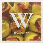 エレガントなモノグラム フラワー ガラス コースター (正面)