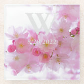 エレガントなモノグラム フラワー ガラス コースター (正面)