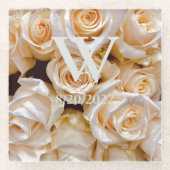 エレガントなモノグラム フラワー ガラス コースター (正面)