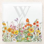 エレガントなモノグラム フラワー ガラス コースター (正面)