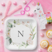 エレガントなモノグラム フラワー ピンク ブラッシュ ウェディング プレート (パーティー)