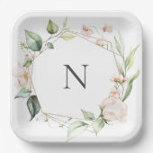 エレガントなモノグラム フラワー ピンク ブラッシュ ウェディング プレート (正面)