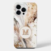 エレガントなモノグラム ブラウンゴールド マーブル 抽象デザイン iPhoneケース (裏面)