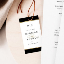 エレガントなモノグラム ブラックとゴールドのウェディング ギフトタグ