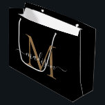 エレガントなモノグラム ブラック ゴールド エレガント スクリプト ネーム ラージペーパーバッグ<br><div class="desc">エレガントなモノグラム ブラック ゴールド エレガント スクリプト ネーム 大きなギフトバッグ</div>