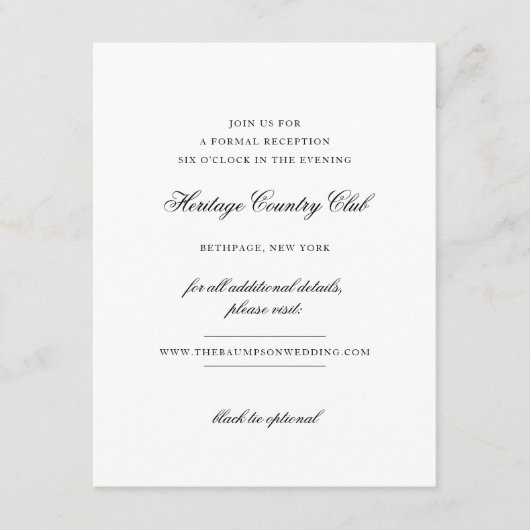 エレガントなモノグラム ブラック＆ホワイトの結婚式の受付 エンクロージャーカード (正面)