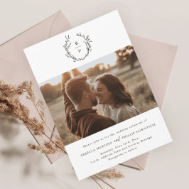 エレガントなモノグラム ブラック＆ホワイト フォーマルウェディング 招待状