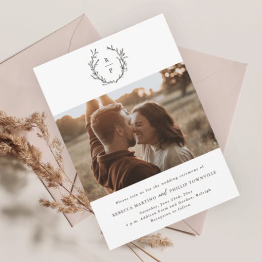 エレガントなモノグラム ブラック&ホワイト フォーマルウェディング 招待状