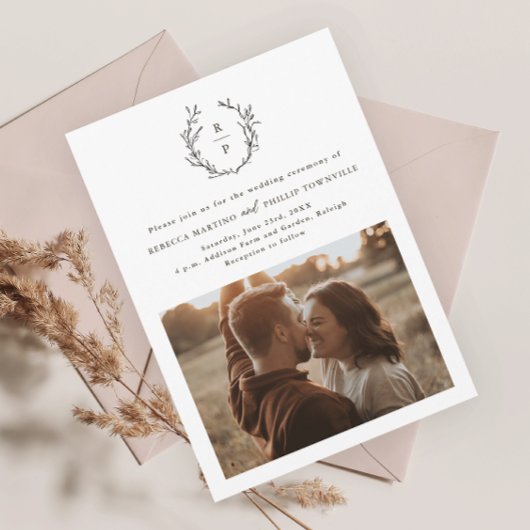 エレガントなモノグラム ブラック＆ホワイト フォーマルウェディング 招待状