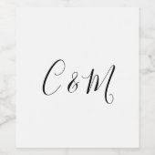 エレガントなモノグラム ブラック＆ホワイト ワインラベル (シングルラベル)