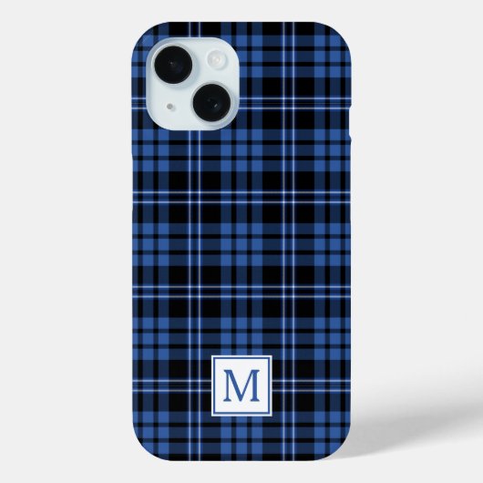 エレガントなモノグラム ブルーチェック Case-Mate iPhoneケース (裏面)