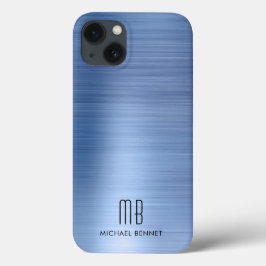 エレガントなモノグラム ブルー iPhone 13ケース