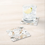 エレガントなモノグラム ボヘミアンワンピース 水彩の花と鳥 スクエアペーパーコースター (インサイチュ)