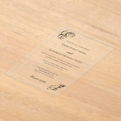 エレガントなモノグラム ミニマル ウェディング アクリル招待状 (レイダウン)