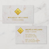 エレガントなモノグラム（偽の金箔仕上げの白大理石） 名刺 (正面/裏面)