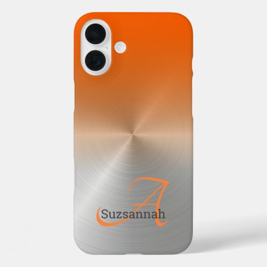 エレガントなモノグラム 名前 オレンジ オンブレ 偽金属 Case-Mate iPhoneケース (裏面)