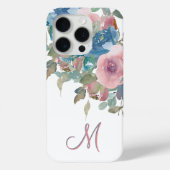 エレガントなモノグラム M ピンク アクア 水彩バラ Case-Mate iPhoneケース (裏面)