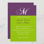 エレガントなモノグラムM 紫 緑 結婚式招待状 招待状 (正面/裏面)