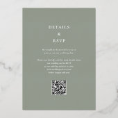 エレガントなモノグラムQRコードの結婚式 Sage Green Gold 箔招待状 (裏面)