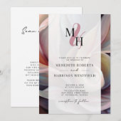 エレガントなモノグラムQRコードアブストラクトフラルウェディングI 招待状 (正面/裏面)