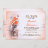 エレガントなモモによってはメーソンジャーのブライダルシャワーが開花します 招待状 (正面/裏面)