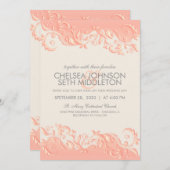 エレガントなモモの花の渦巻の結婚式招待状 招待状 (正面/裏面)