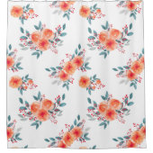 エレガントなモモ及び緑の花柄 シャワーカーテン (正面)