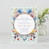 エレガントなモロッコのタイル 花柄 青 招待状 (スタンド正面)