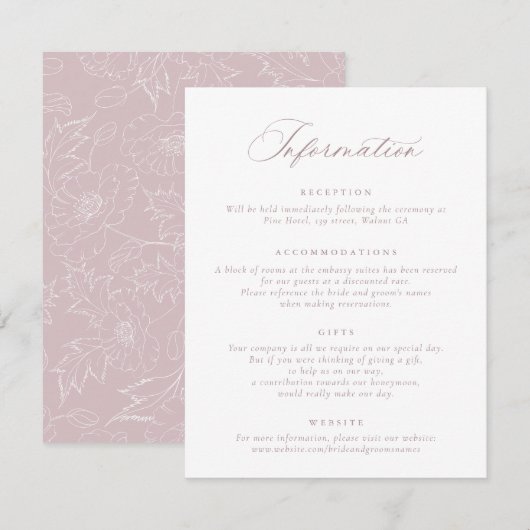 エレガントなモーブ ブラッシュ スクリプト ウェディング 情報 招待状 (正面/裏面)