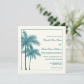 エレガントなヤシの木のティール（緑がかった色）のベージュ色の正方形 招待状 (スタンド正面)