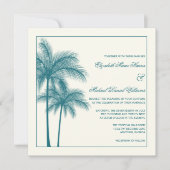 エレガントなヤシの木のティール（緑がかった色）のベージュ色の正方形 招待状 (正面)