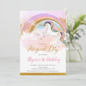 エレガントなユニコーン パステル レインボー ガール 誕生日パーティー 招待状 (スタンド正面)