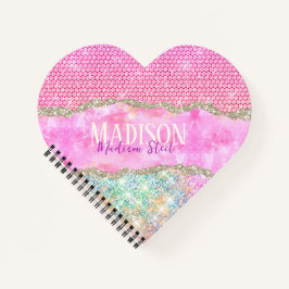 エレガントなユニコーン ピンク グリッター ラインストーン モノグラム ｎ ノートブック