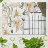 エレガントなユリの孔雀 キッチンタオル (折り畳み)