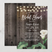 エレガントなユリの花と古びた納屋の木のウェディングシャワー 招待状 (正面/裏面)