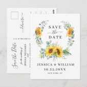 エレガントなユーカリとひまわりのウェディング・セーブ・ザ・デート ポストカード (正面/裏面)