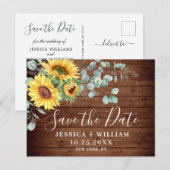 エレガントなユーカリとひまわりのウェディング・セーブ・ザ・デート ポストカード (正面/裏面)