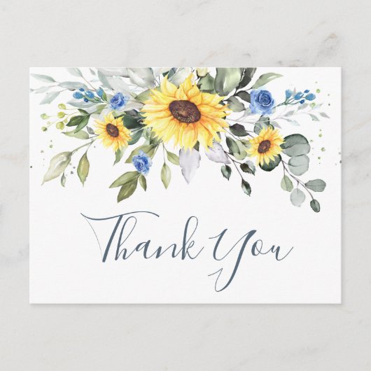 エレガントなユーカリとひまわりの花の感謝 ポストカード (正面)