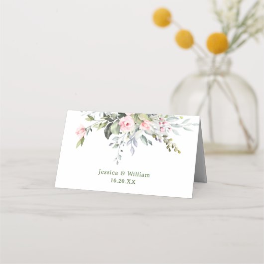 エレガントなユーカリとバラのウェディングテーブル プレイスカード (裏面)