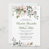 エレガントなユーカリとバラのグリーンウェディング 招待状 (正面)