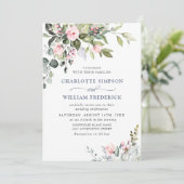 エレガントなユーカリとバラのグリーン ウェディング 招待状 (スタンド正面)