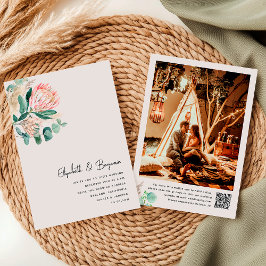 エレガントなユーカリとパンパスグラスのプロテア写真 招待状