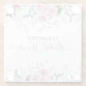 エレガントなユーカリとピンクのバラの招待状 ガラスコースター (裏面)