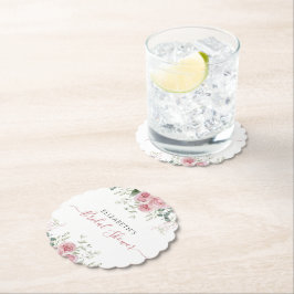 エレガントなユーカリとピンクのバラの招待状 ペーパーコースター